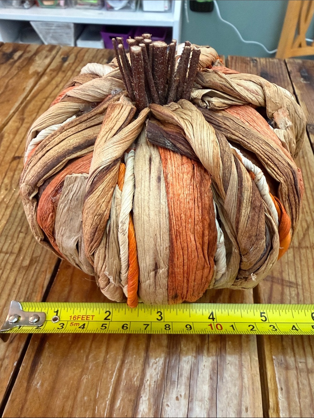 Handcrafted Autumn Raffia Pumpkin - Orange, Brown & Cream Home Art